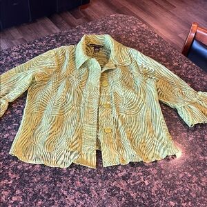 Citiknits Olive Zebra Pattern sheer blouse medium